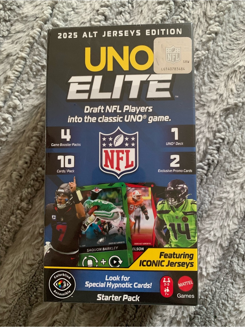 UNO Elite NFL Card Game 2025 Alt Jerseys Edition Starter Pack with 4 Booster Pac